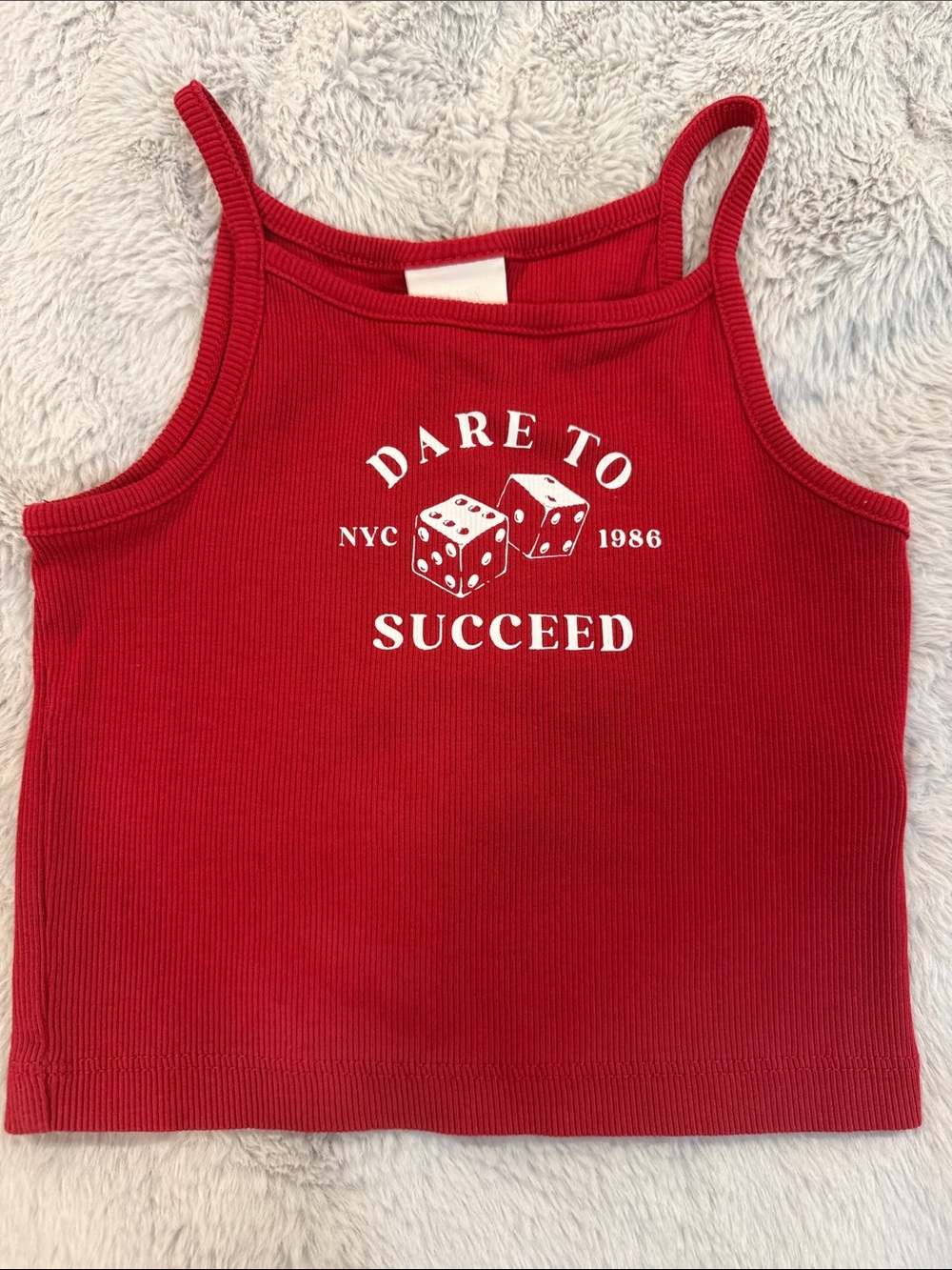 Zara Red Ribbed Tank Top with White 'Dare To Succeed' Graphic
